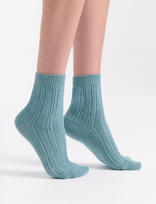 Levante Angelina Wool Cashmere Cable Crew Sock, Seaglass product photo View 04 L