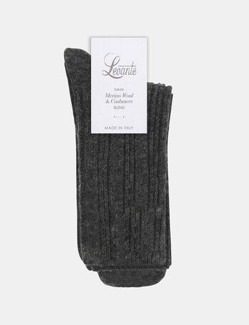 Levante Angelina Wool Cashmere Cable Crew Sock, Shadow product photo