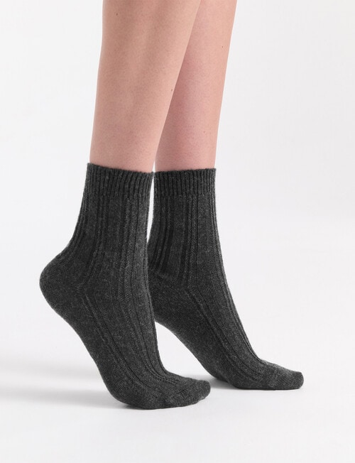 Levante Angelina Wool Cashmere Cable Crew Sock, Shadow product photo View 04 L