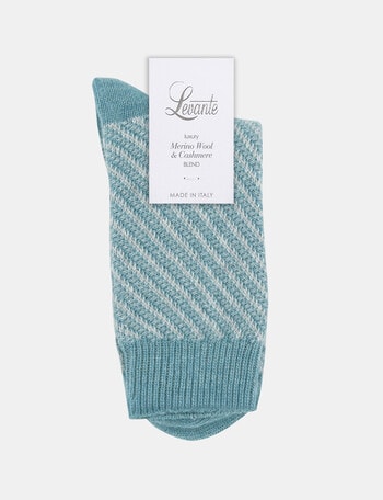Levante Clara Wool Cashmere Chevron Crew Sock, Seaglass product photo