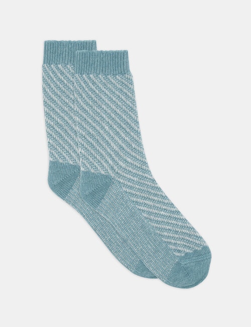 Levante Clara Wool Cashmere Chevron Crew Sock, Seaglass product photo View 02 L