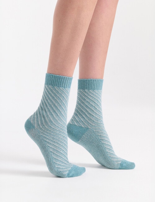 Levante Clara Wool Cashmere Chevron Crew Sock, Seaglass product photo View 04 L