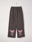 Switch Bows Wide Leg Trackpant, Charcoal & Pink product photo View 02 S