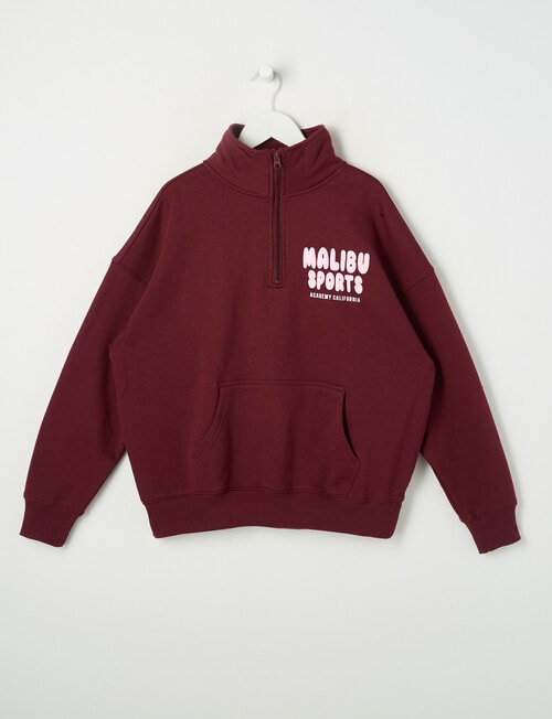 Switch Malibu Oversized 1/4 Zip Sweatshirt, Red Velvet product photo View 02 L
