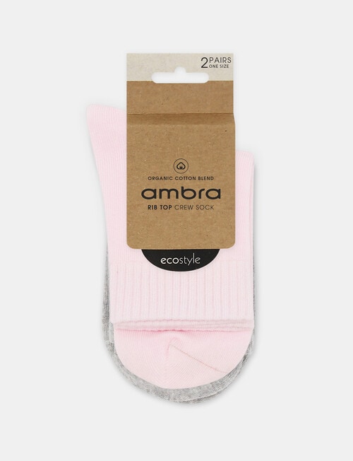 Ambra Organic Cotton Rib Top Crew Socks, 2-Pack, Grey Marle & Dahlia product photo