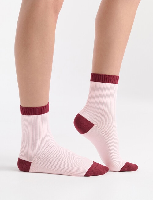 Ambra Organic Cotton 2 Tone Rib Crew Socks, Dahlia product photo View 04 L