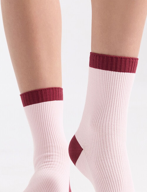 Ambra Organic Cotton 2 Tone Rib Crew Socks, Dahlia product photo View 05 L