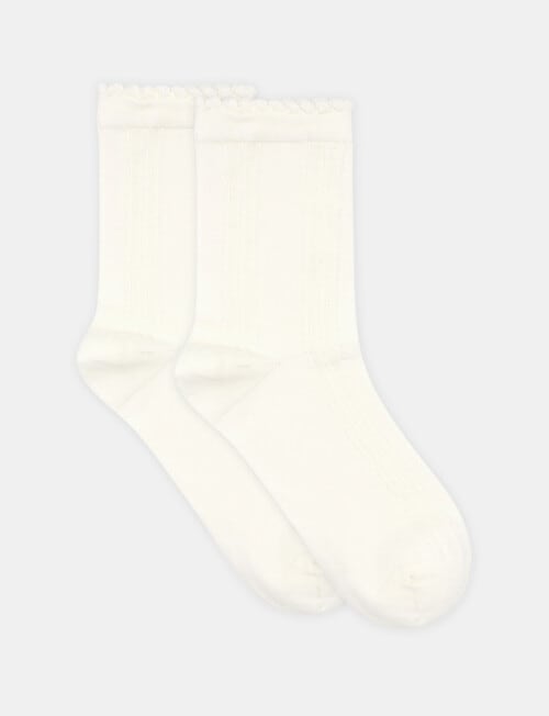 Ambra Organic Cotton Frill Top Crew Socks, Buttercream product photo View 02 L