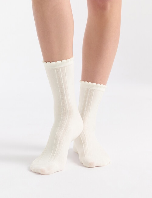 Ambra Organic Cotton Frill Top Crew Socks, Buttercream product photo View 03 L