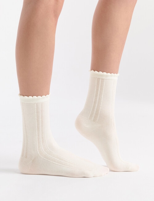 Ambra Organic Cotton Frill Top Crew Socks, Buttercream product photo View 04 L