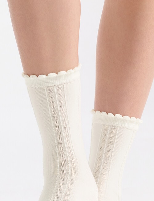 Ambra Organic Cotton Frill Top Crew Socks, Buttercream product photo View 05 L