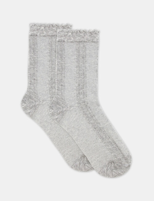 Ambra Organic Cotton Frill Top Crew Socks, Grey Marle product photo View 02 L