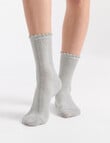 Ambra Organic Cotton Frill Top Crew Socks, Grey Marle product photo View 03 S