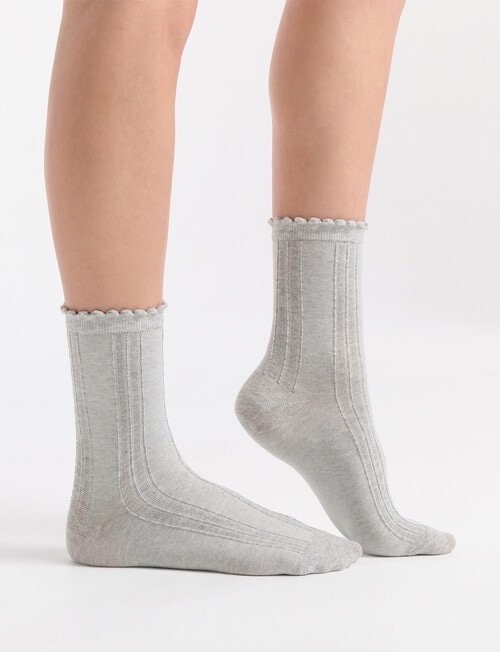 Ambra Organic Cotton Frill Top Crew Socks, Grey Marle product photo View 04 L