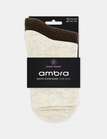 Ambra Waffle Crew Socks, 2-Pack, Cream & Coffee product photo