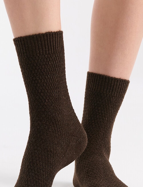 Ambra Waffle Crew Socks, 2-Pack, Cream & Coffee product photo View 07 L