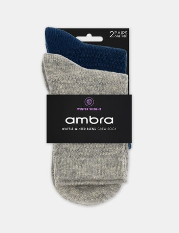 Ambra Waffle Crew Socks, 2-Pack, Grey Marle & Empress product photo