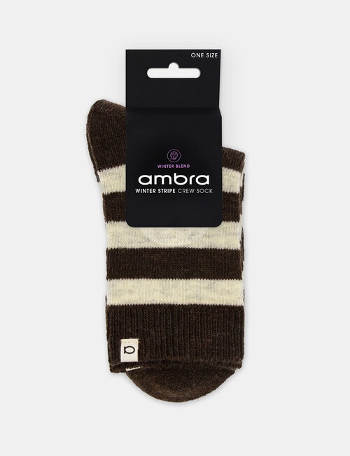 Ambra Winter Stripe Crew Socks, Coffee product photo