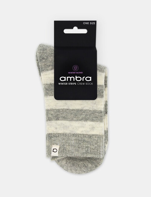 Ambra Winter Stripe Crew Socks, Grey Marle product photo