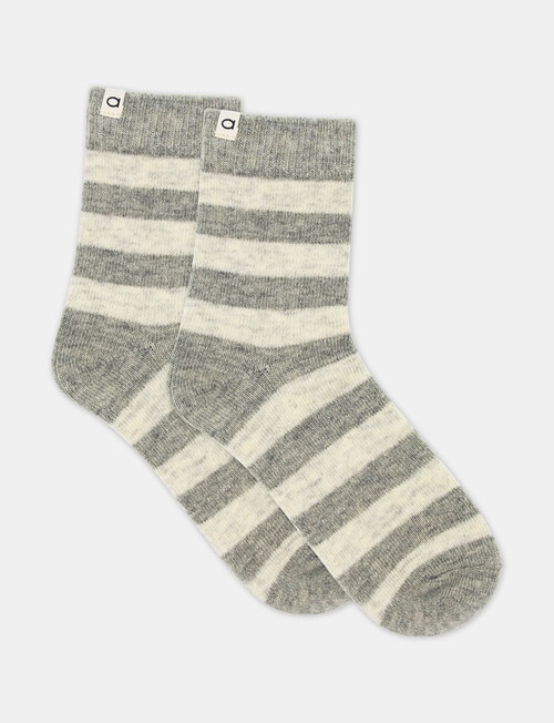 Ambra Winter Stripe Crew Socks, Grey Marle product photo View 02 L