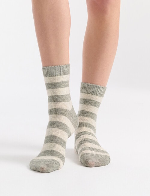 Ambra Winter Stripe Crew Socks, Grey Marle product photo View 03 L