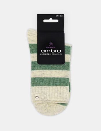 Ambra Winter Stripe Crew Socks, Fern product photo