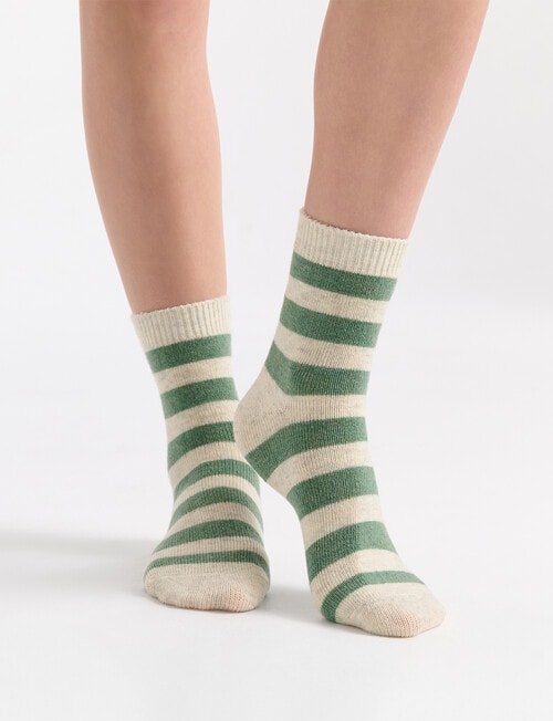 Ambra Winter Stripe Crew Socks, Fern product photo View 03 L