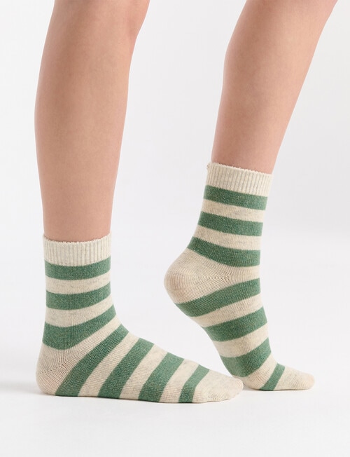 Ambra Winter Stripe Crew Socks, Fern product photo View 04 L