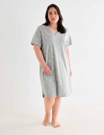 Studio Curve Sleep Palm T-Shirt Nightie, Sage Marle product photo