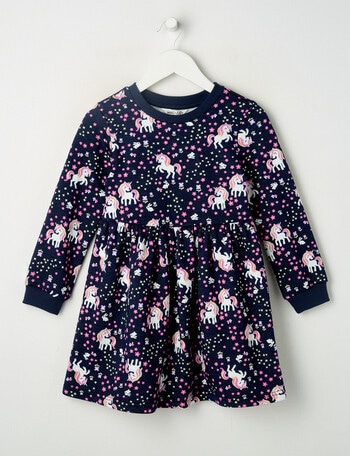 Mac & Ellie Unicorn Long Sleeve Fleece Dress, Navy product photo