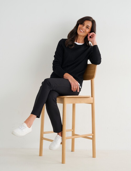 Ella J Merino Crew Neck Jumper, Black product photo View 05 L