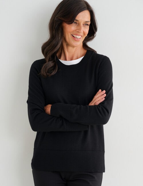Ella J Merino Crew Neck Jumper, Black product photo View 06 L