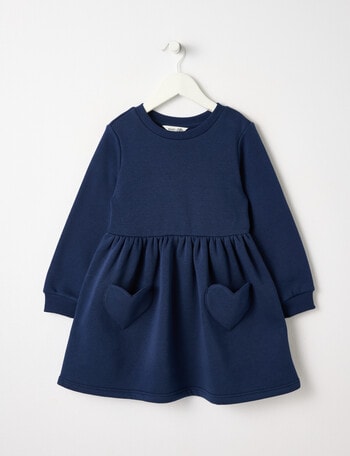 Mac & Ellie Heart Pocket Long Sleeve Fleece Dress, Navy product photo