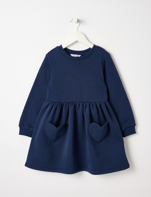 Mac & Ellie Heart Pocket Long Sleeve Fleece Dress, Navy product photo