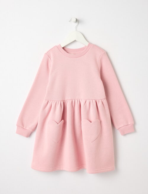Mac & Ellie Heart Pocket Long Sleeve Fleece Dress, Blush product photo