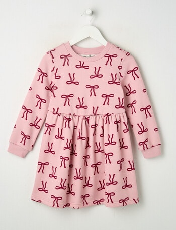 Mac & Ellie Bows Long Sleeve Fleece Dress, Blush product photo