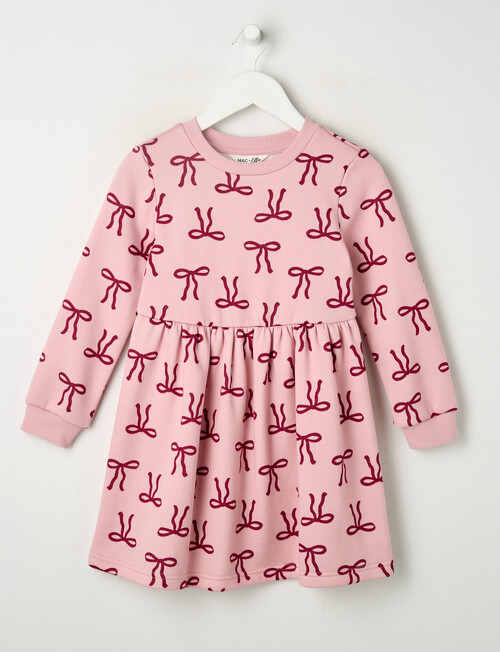 Mac & Ellie Bows Long Sleeve Fleece Dress, Blush product photo