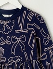 Mac & Ellie Bows Long Sleeve Fleece Dress, Navy product photo View 02 S