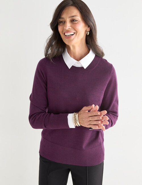 Ella J Merino Crew Neck Jumper, Grape product photo