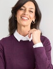 Ella J Merino Crew Neck Jumper, Grape product photo View 04 S