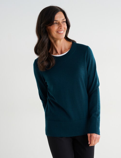 Ella J Merino Crew Neck Jumper, Forest product photo View 05 L
