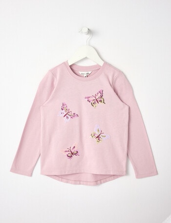 Mac & Ellie Sequin Butterflies Long Sleeve Tee, Dusty Lilac product photo