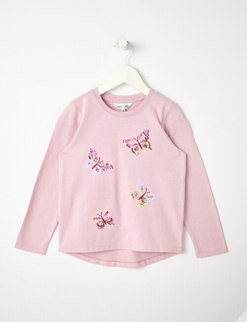 Mac & Ellie Sequin Butterflies Long Sleeve Tee, Dusty Lilac product photo