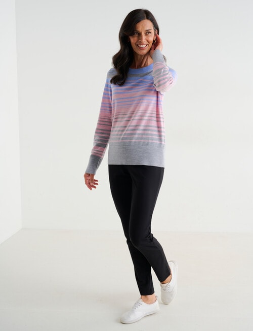 Ella J Merino Crew Neck Jumper, Pastel Stripe product photo View 03 L
