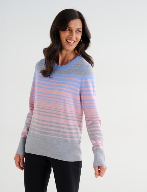 Ella J Merino Crew Neck Jumper, Pastel Stripe product photo View 04 L