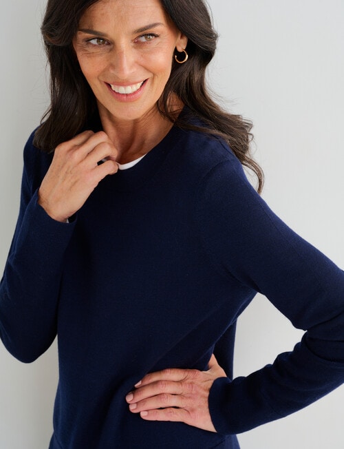Ella J Merino Crew Neck Jumper, Navy product photo View 04 L