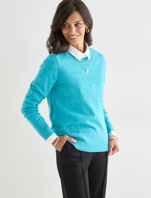 Ella J Merino Crew Neck Jumper, Turquoise product photo