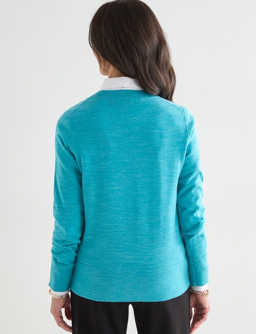 Ella J Merino Crew Neck Jumper, Turquoise product photo View 02 L