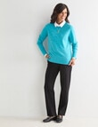 Ella J Merino Crew Neck Jumper, Turquoise product photo View 03 S
