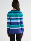 Ella J Merino Crew Neck Jumper, Blue & Green Stripe product photo View 02 S